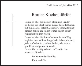 Traueranzeige von Rainer Kochendörfer von Leonberger Kreiszeitung / Strohgäu Extra