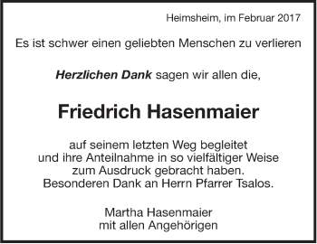Traueranzeige von Friedrich Hasenmaier von Leonberger Kreiszeitung / Strohgäu Extra