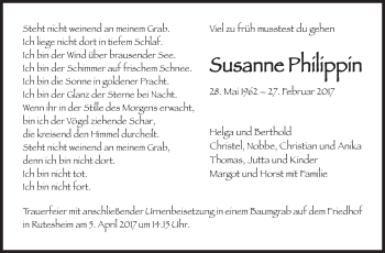 Traueranzeige von Susanne Philippin von Leonberger Kreiszeitung / Strohgäu Extra