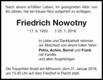 Traueranzeige von Friedrich Nowotny von Leonberger Kreiszeitung / Strohgäu Extra