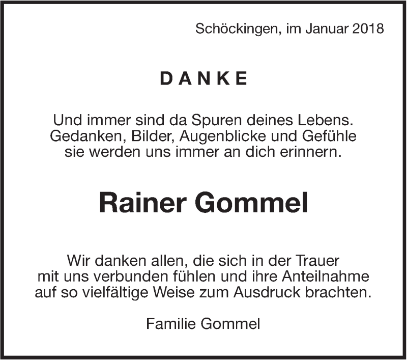  Traueranzeige für Rainer Gommel vom 04.01.2018 aus Leonberger Kreiszeitung / Strohgäu Extra
