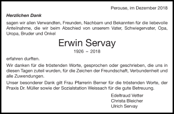 Traueranzeige von Erwin Servay von Leonberger Kreiszeitung / Strohgäu Extra