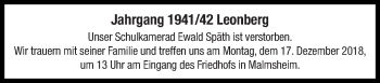 Traueranzeige von Ewald Späth von Leonberger Kreiszeitung / Strohgäu Extra