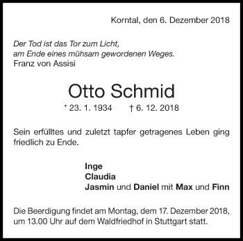 Traueranzeige von Otto Schmid von Leonberger Kreiszeitung