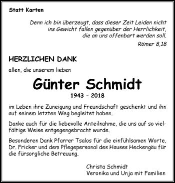 Traueranzeige von Günter Schmidt von Leonberger Kreiszeitung / Strohgäu Extra