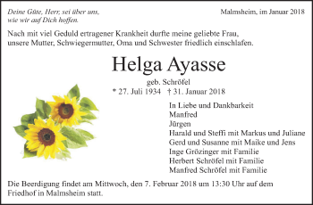 Traueranzeige von Helga Ayasse von Leonberger Kreiszeitung / Strohgäu Extra