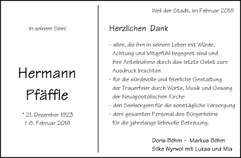 Traueranzeige von Hermann Pfäffle von Leonberger Kreiszeitung / Strohgäu Extra