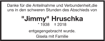Traueranzeige von Jimmy Hruschka von Leonberger Kreiszeitung / Strohgäu Extra