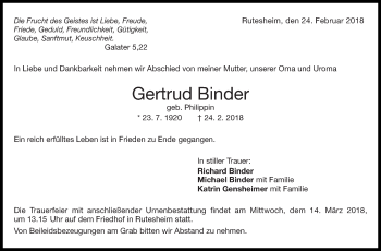 Traueranzeige von Gertrud Binder von Leonberger Kreiszeitung / Strohgäu Extra