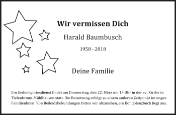 Traueranzeige von Harald Baumbusch von Leonberger Kreiszeitung / Strohgäu Extra