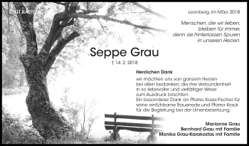 Traueranzeige von Seppe Grau von Leonberger Kreiszeitung / Strohgäu Extra