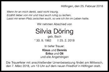 Traueranzeige von Silvia Döring von Leonberger Kreiszeitung / Strohgäu Extra
