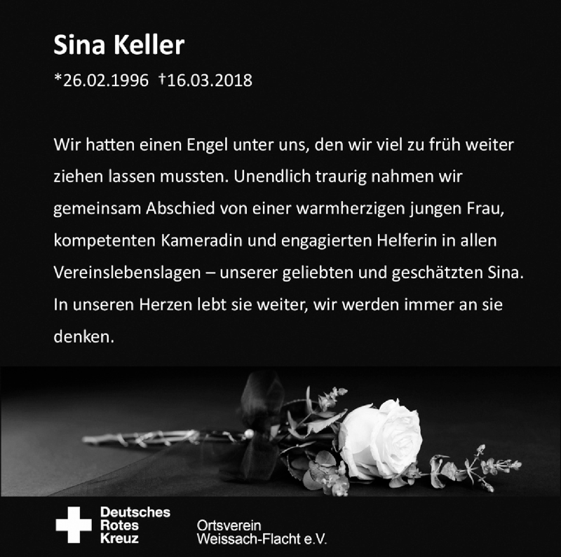  Traueranzeige für Sina Keller vom 28.03.2018 aus Leonberger Kreiszeitung / Strohgäu Extra