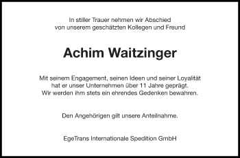 Traueranzeige von Achim Waitzinger von Leonberger Kreiszeitung / Strohgäu Extra