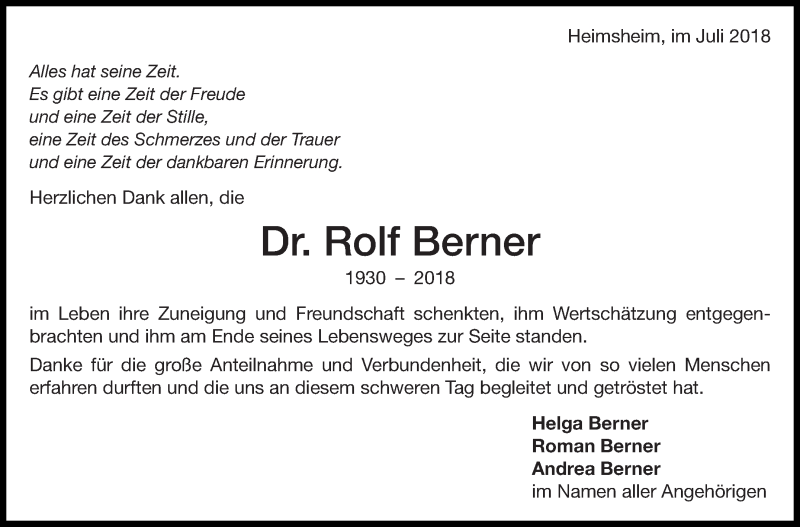  Traueranzeige für Rolf Brenner vom 26.07.2018 aus Leonberger Kreiszeitung / Strohgäu Extra