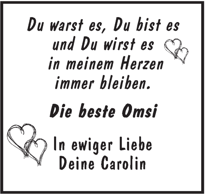  Traueranzeige für Die beste Omsi  vom 09.08.2018 aus Leonberger Kreiszeitung / Strohgäu Extra