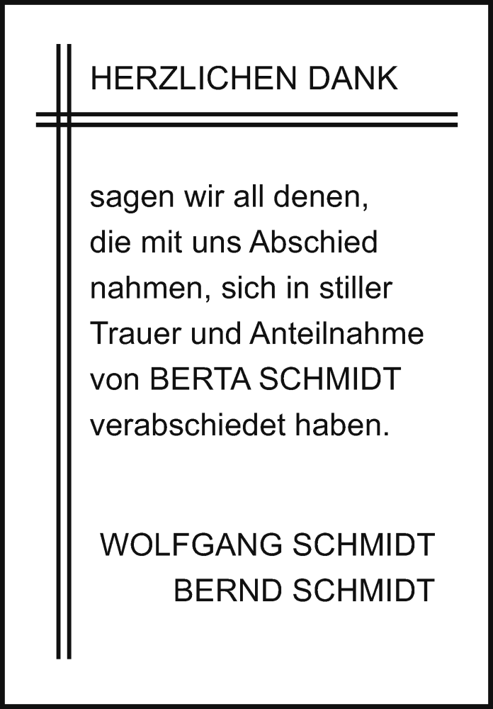  Traueranzeige für Berta Schmidt vom 05.01.2019 aus Leonberger Kreiszeitung / Strohgäu Extra