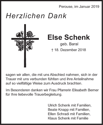 Traueranzeige von Else Schenk von Leonberger Kreiszeitung / Strohgäu Extra