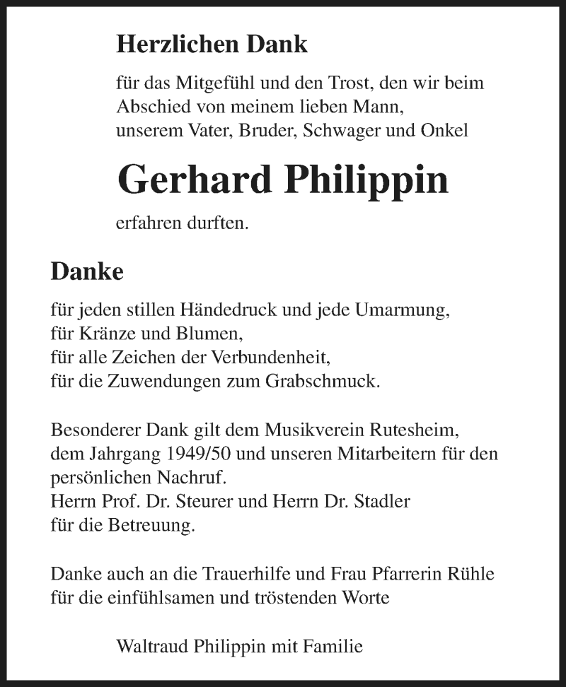  Traueranzeige für Gerhard Philippin vom 18.01.2019 aus Leonberger Kreiszeitung / Strohgäu Extra