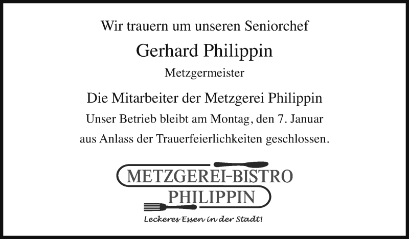  Traueranzeige für Gerhard Philippin vom 03.01.2019 aus Leonberger Kreiszeitung / Strohgäu Extra