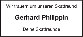 Traueranzeige von Gerhard Philippin von Leonberger Kreiszeitung / Strohgäu Extra