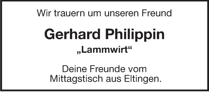  Traueranzeige für Gerhard Philippin vom 04.01.2019 aus Leonberger Kreiszeitung / Strohgäu Extra
