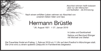 Traueranzeige von Hermann Brüstle von Leonberger Kreiszeitung / Strohgäu Extra