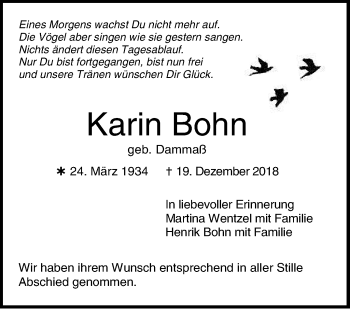 Traueranzeige von Karin Bohn von Leonberger Kreiszeitung / Strohgäu Extra