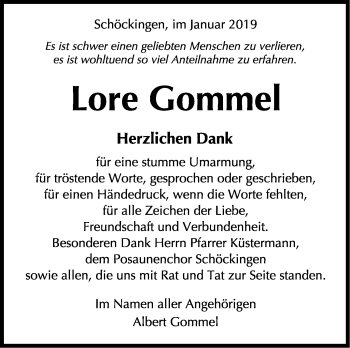 Traueranzeige von Lore Gommel von Leonberger Kreiszeitung / Strohgäu Extra