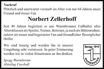 Traueranzeige von Norbert Zellerhoff von Leonberger Kreiszeitung / Strohgäu Extra