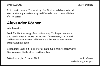 Traueranzeige von Alexander Körner von Leonberger Kreiszeitung / Strohgäu Extra