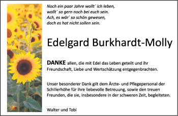 Traueranzeige von Edelgard Burkhardt-Molly von Leonberger Kreiszeitung / Strohgäu Extra