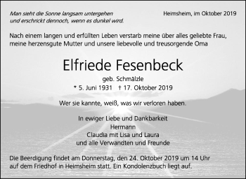 Traueranzeige von Elfriede Fesenbeck von Leonberger Kreiszeitung / Strohgäu Extra