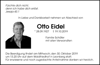 Traueranzeige von Otto Eidel von Leonberger Kreiszeitung / Strohgäu Extra