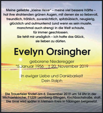 Traueranzeige von Evelyn Orsingher von Leonberger Kreiszeitung / Strohgäu Extra
