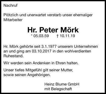 Traueranzeige von Peter Mörk von Leonberger Kreiszeitung / Strohgäu Extra