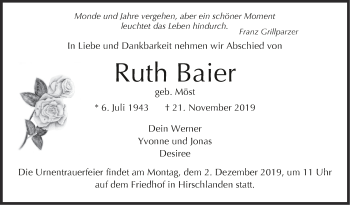 Traueranzeige von Ruth Baier von Leonberger Kreiszeitung / Strohgäu Extra