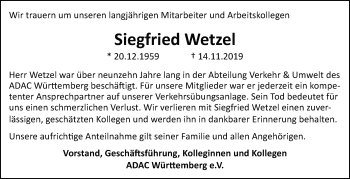 Traueranzeige von Siegfried Wetzel von Leonberger Kreiszeitung / Strohgäu Extra
