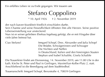 Traueranzeige von Stefano Coppolino von Leonberger Kreiszeitung / Strohgäu Extra