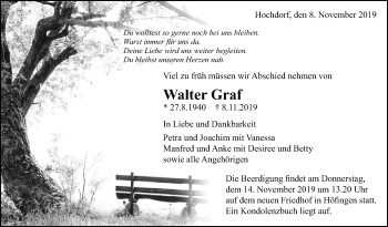Traueranzeige von Walter Graf  von Leonberger Kreiszeitung / Strohgäu Extra