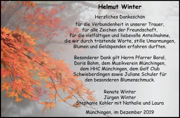 Traueranzeige von Helmut Winter von Leonberger Kreiszeitung / Strohgäu Extra
