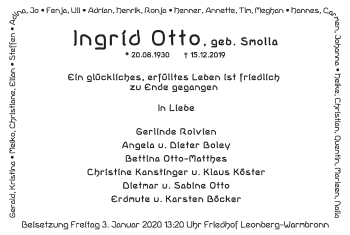Traueranzeige von Ingrid Otto von Leonberger Kreiszeitung / Strohgäu Extra
