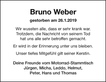 Traueranzeige von Bruno Weber von Leonberger Kreiszeitung / Strohgäu Extra