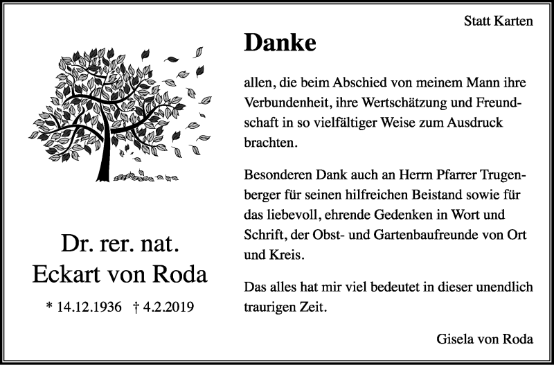  Traueranzeige für Eckart von Roda vom 28.02.2019 aus Leonberger Kreiszeitung / Strohgäu Extra
