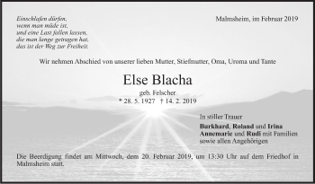 Traueranzeige von Else Blacha von Leonberger Kreiszeitung / Strohgäu Extra