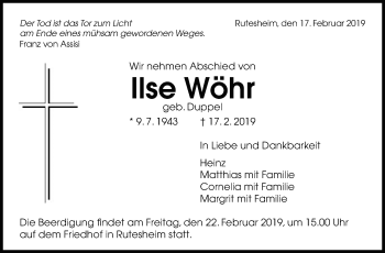 Traueranzeige von Ilse Wöhr von Leonberger Kreiszeitung / Strohgäu Extra