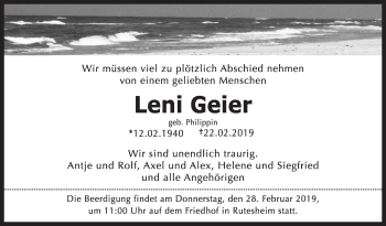 Traueranzeige von Leni Geier von Leonberger Kreiszeitung / Strohgäu Extra