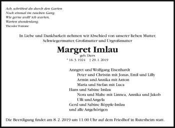 Traueranzeige von Margret Imlau von Leonberger Kreiszeitung / Strohgäu Extra