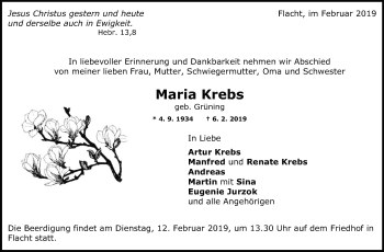 Traueranzeige von Maria Krebs von Leonberger Kreiszeitung / Strohgäu Extra