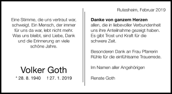 Traueranzeige von Volker Goth von Leonberger Kreiszeitung / Strohgäu Extra